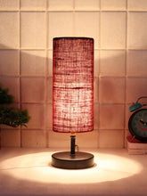 Wood Table lamp with Maroon Jute Shade (ACAP14)